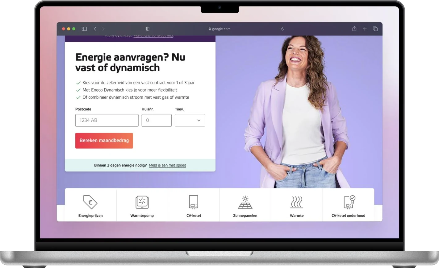 Eneco energy product journey shown on a laptop